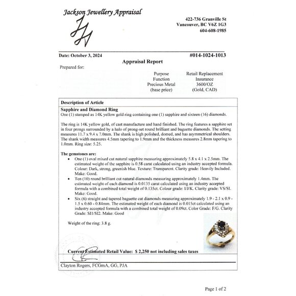 14kt Yellow Gold Natural Sapphire and Real Diamonds Ring, Size 5.25, 3.8 grams - Picture 6 of 6